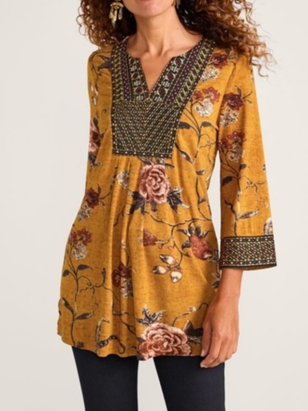 Soft Surroundings Etana Embroidered Floral Blouse Tunic Top Size 1X